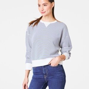 NWT SPANX Navy and White Striped sweatshirt Crew XL